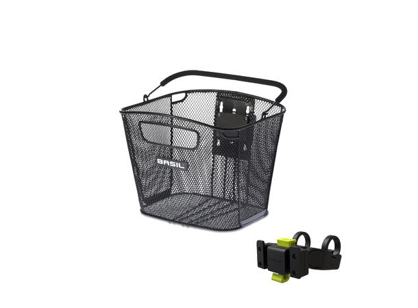 Basil Bold KF Kurv Front Sort, Alu, 16l, ink KlickFix Styrefeste 