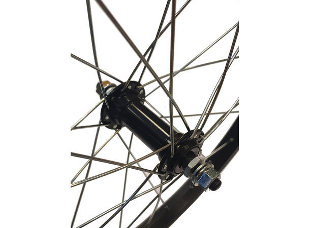 Forhjul 20"/406mm Alu Sort Enkel bunn, 100mm, fast aksling, mutter 