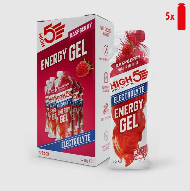HIGH5 EnergyGel Electrolyte Bringebær 5pk, 60gr 