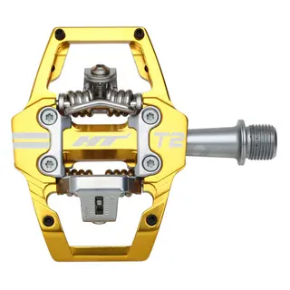 HT T2 Enduro Pedaler Gull Alu, 4-pins, m/cleats, 376gr