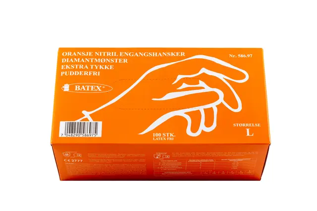 Batex Engangshanske Oransje Nitril 100stk, Diamantmønster 