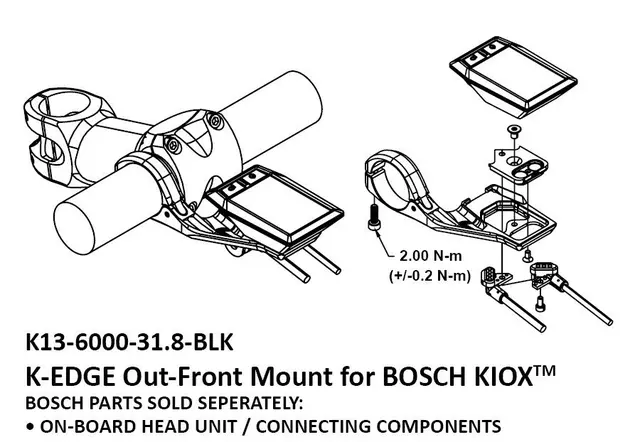 K-Edge Bosch Kiox Computerfeste Sort, 31.8mm, Front E-bike feste 